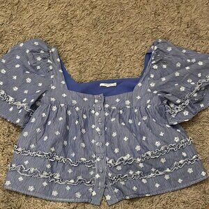 Tularosa Navy and White Embroidered Blouse